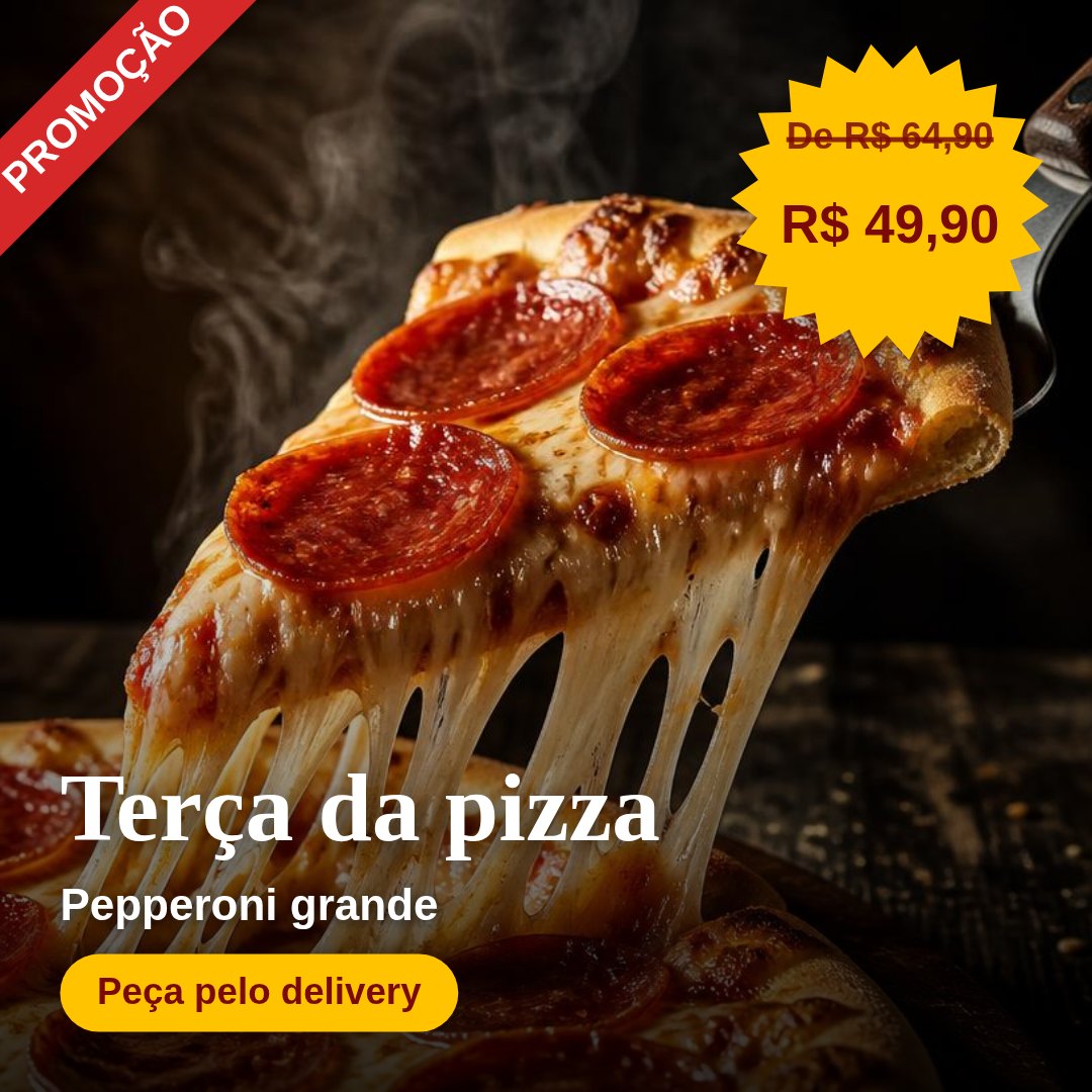 Post de promoção de pizza com preço em destaque, feito no PratoPro